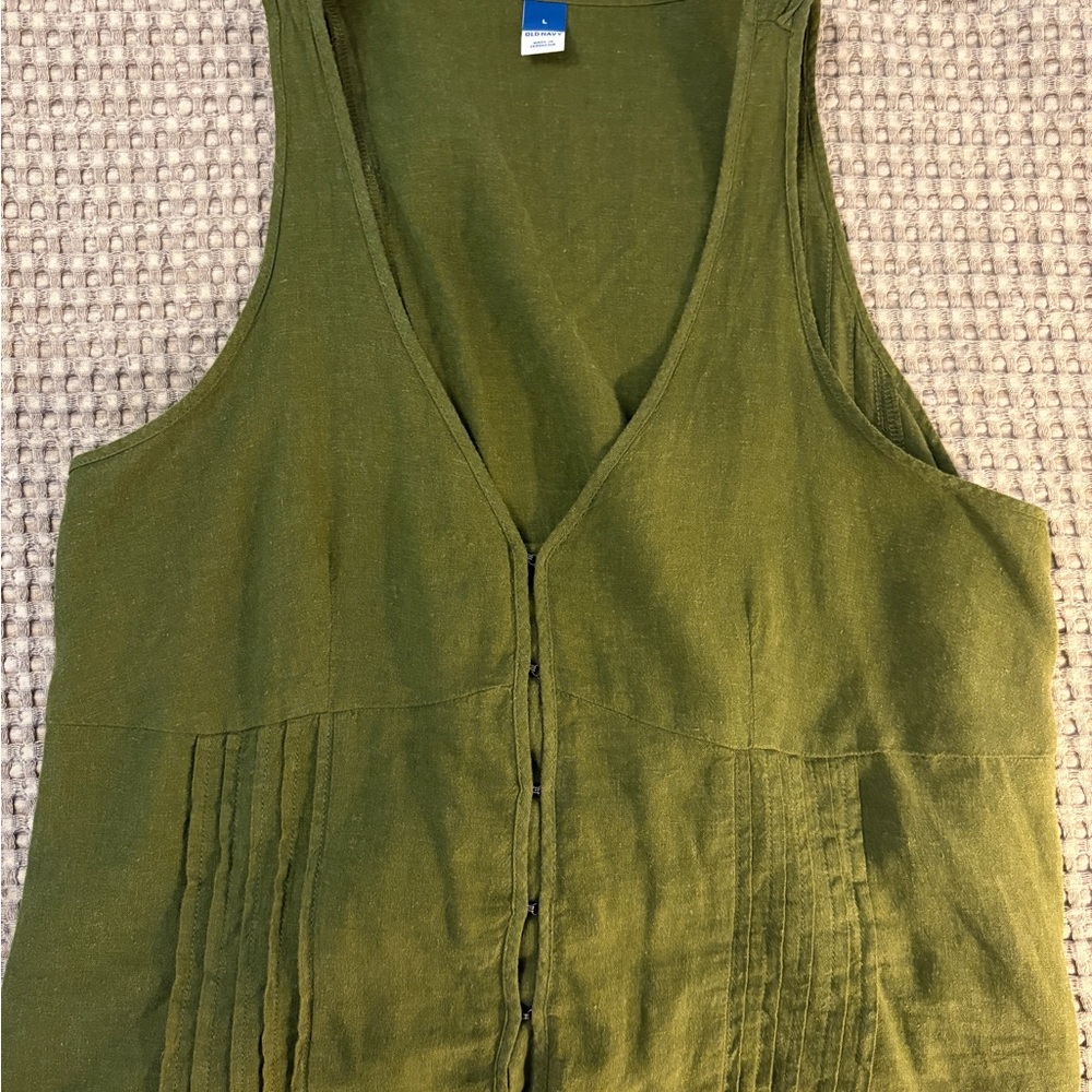 Olive Green Linen Vest